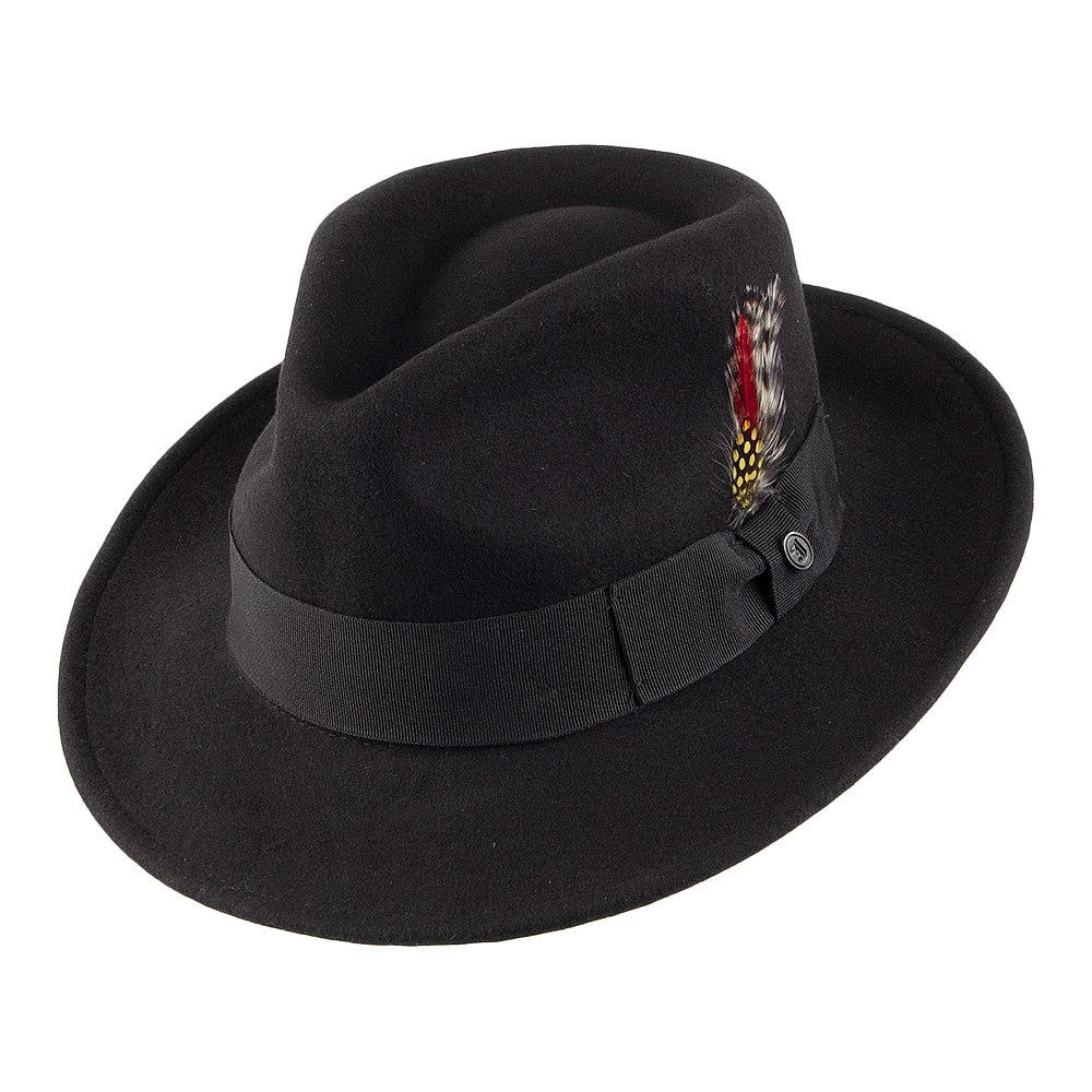 Black Crushable C-Crown Wool Felt Fedora Hat
