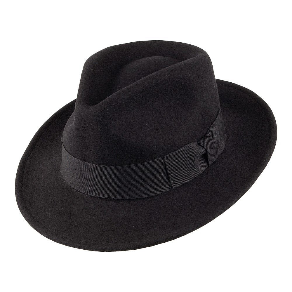 Black Crushable C-Crown Wool Felt Fedora Hat - Image 2