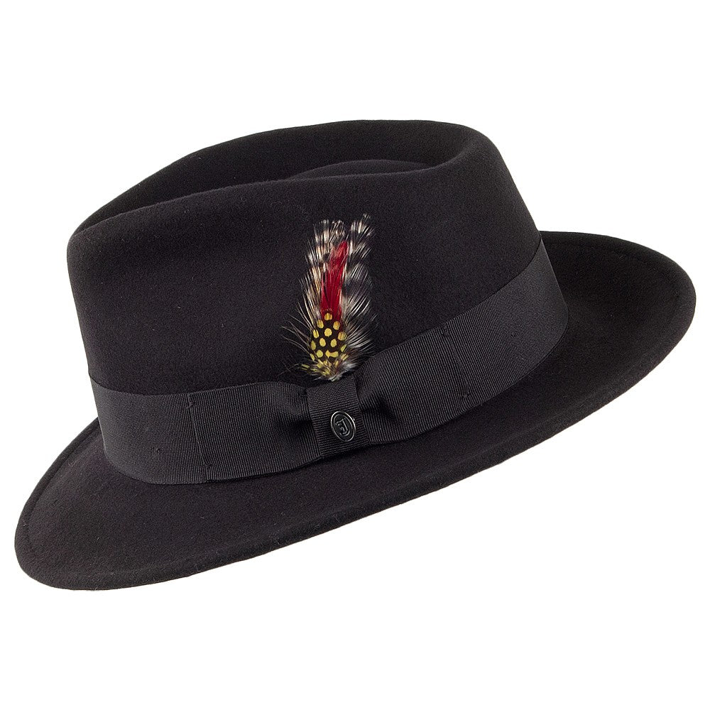 Black Crushable C-Crown Wool Felt Fedora Hat - Image 3
