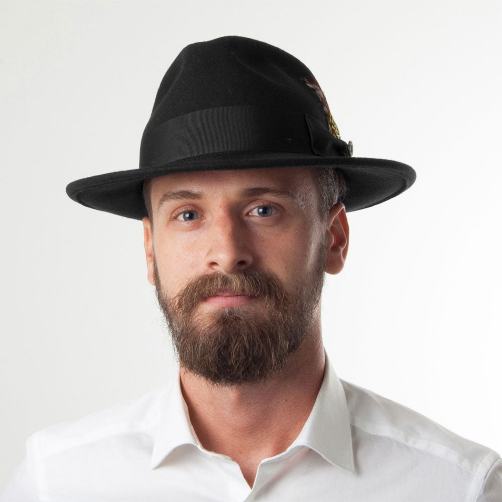 Black Crushable C-Crown Wool Felt Fedora Hat - Image 5