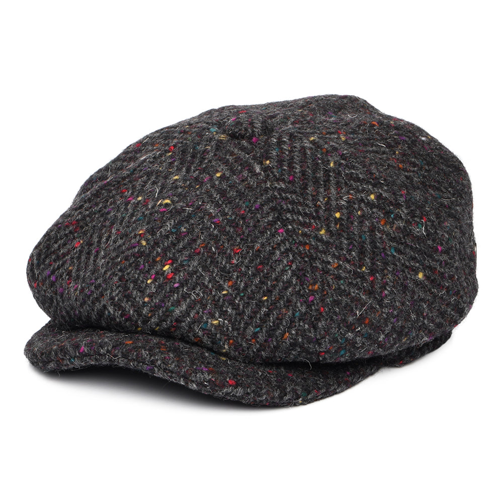 Charcoal-Multi Heavyweight Donegal Tweed Herringbone Newsboy Cap