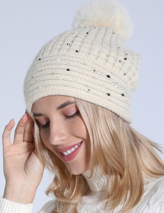 SEQUIN FAUX FUR POM POM BEANIE HAT - Image 10