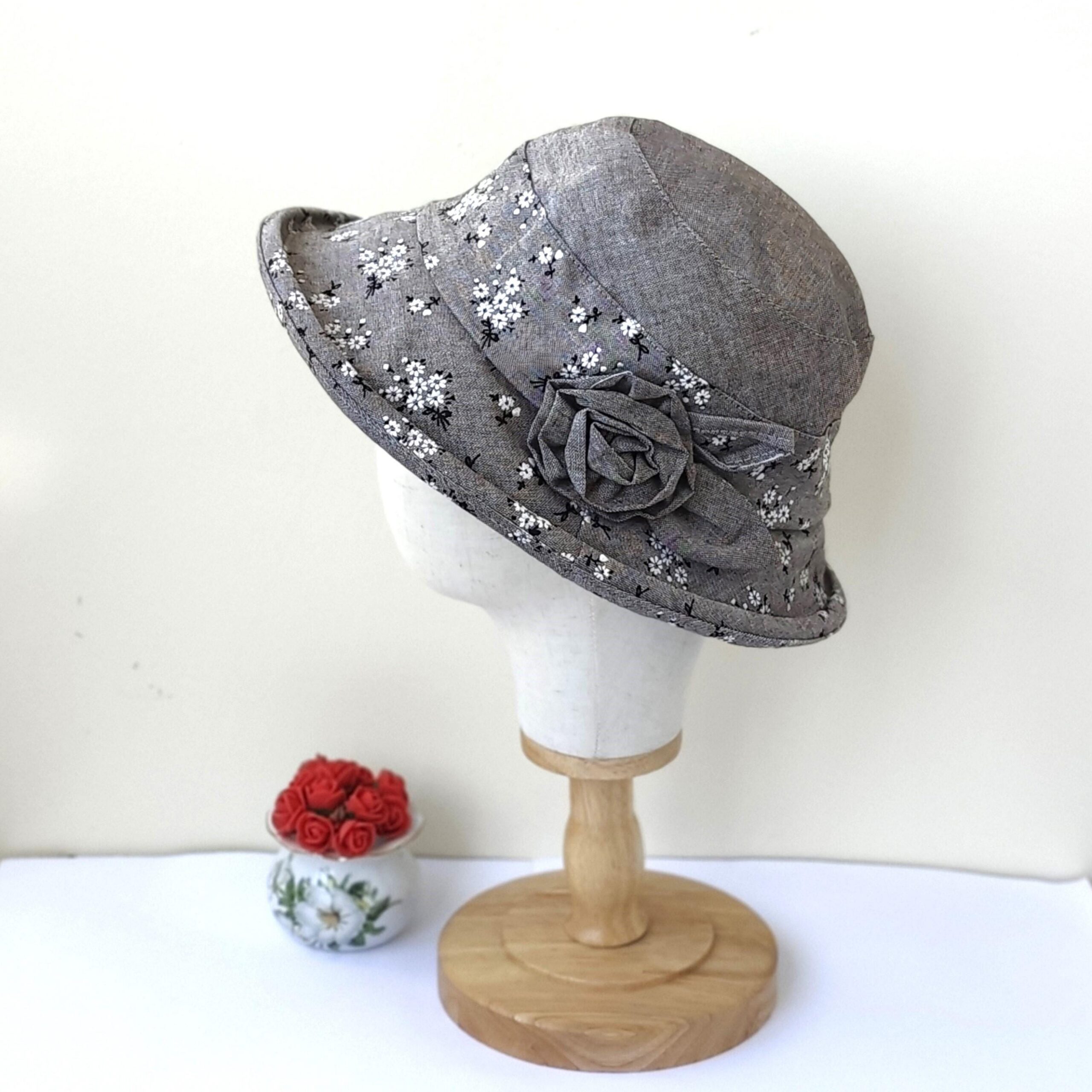 Womens Spring Summer Adjustable Bucket Cloche Flower Hat Foldable Breathable Gift for Her - Image 3