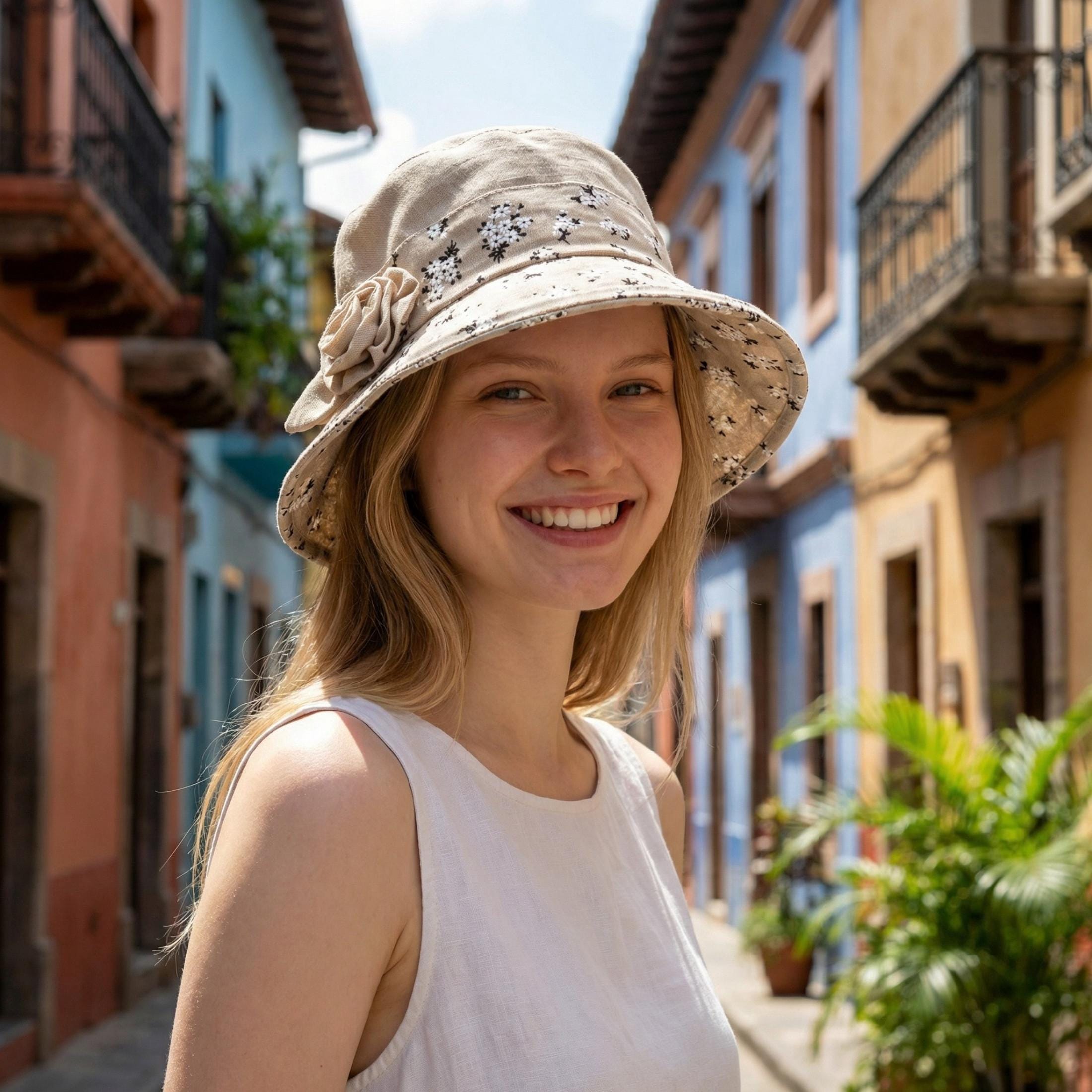 Womens Spring Summer Adjustable Bucket Cloche Flower Hat Foldable Breathable Gift for Her - Image 2